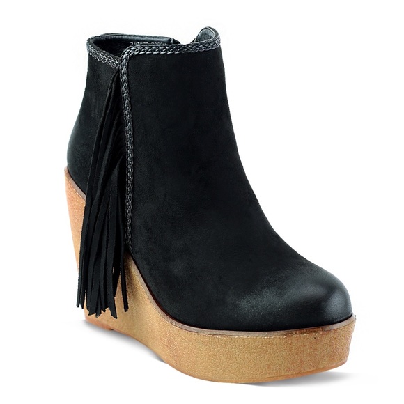 ShopFor_Fun Boutique Shoes Ladies Burke Black Faux Suede Fringe
